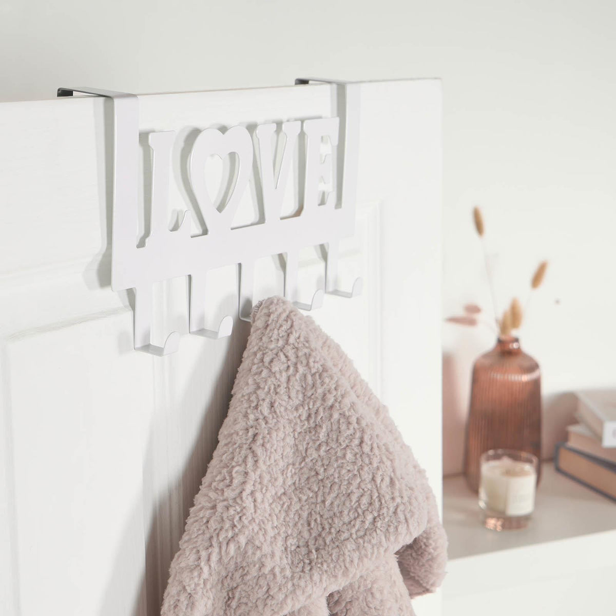 Over Door 5 Hook Clothes Coat Hanger Love Organiser Space Saving Home Decor Rail