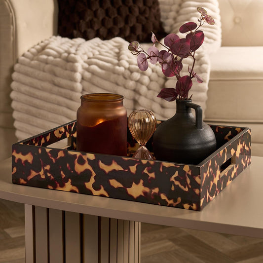 OHS Faux Tortoise Shell Tray Coffee Table Organiser Countertop Storage Serving