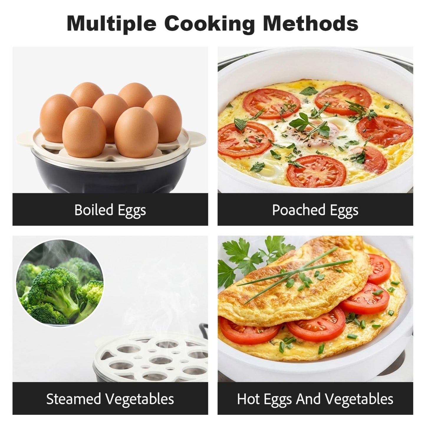 3-in-1 Electric Egg Cooker 7-Egg Capacity Omelette Maker & Steamer Breakfast