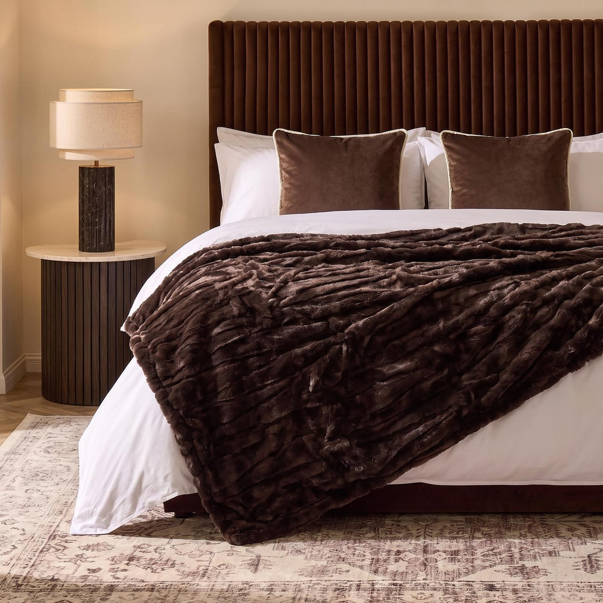 OHS Faux Fur Ribbed Fleece Throw Over Bed Blanket Supersoft, Green - 150 x 200cm