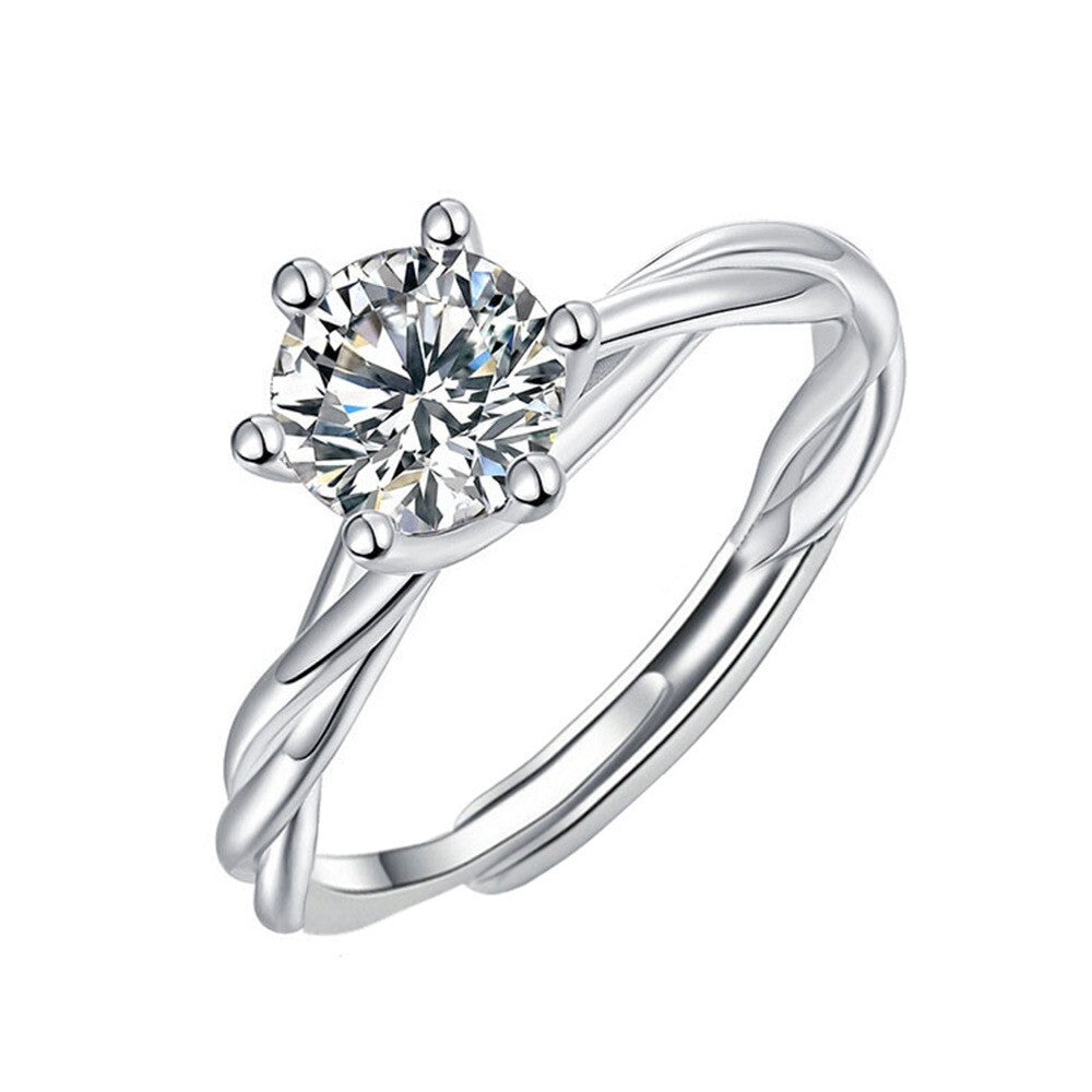925 Sterling Silver Crystal Adjustable Ring Engagement Women Jewellery Gift UK
