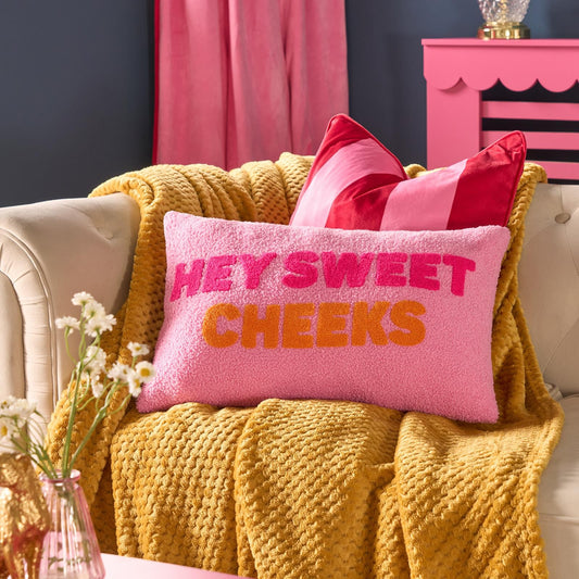 OHS Slogan Scatter Pillow Hey Sweet Cheeks Boucle Filled Cushion Back Support