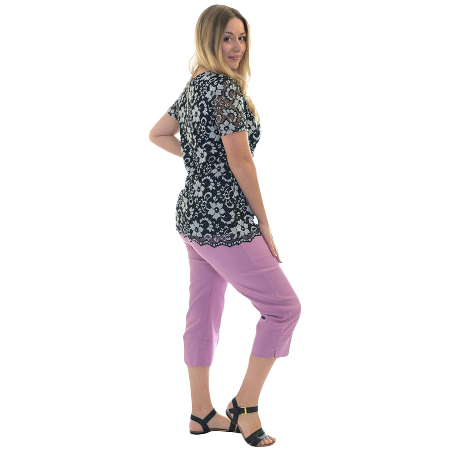 3/4 LENGTH WOMENS LADIES STRETCH ELASTICATED WAIST PLAIN PANTS CROPPED TROUSERS