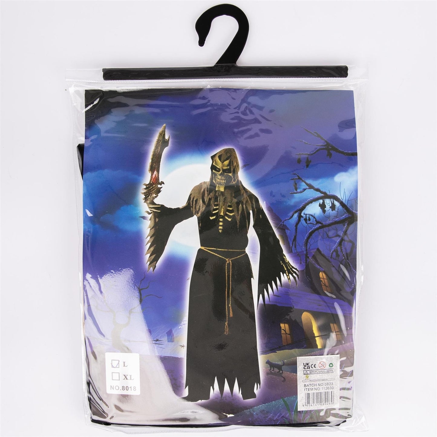 Halloween Costume Large Fancy Dress Party Scary Skeleton Grim Reaper Black White