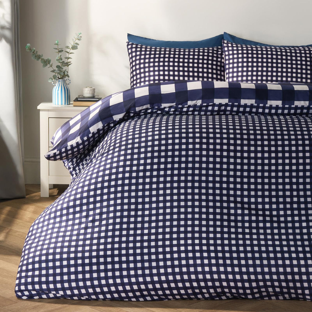 OHS Gingham Duvet Cover Bedding Set Check Quilt Pillowcase Reversible