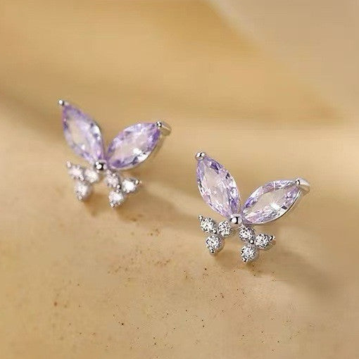 925 Sterling Silver Crystal Colourful Butterfly Stud Earrings Women Jewellery UK
