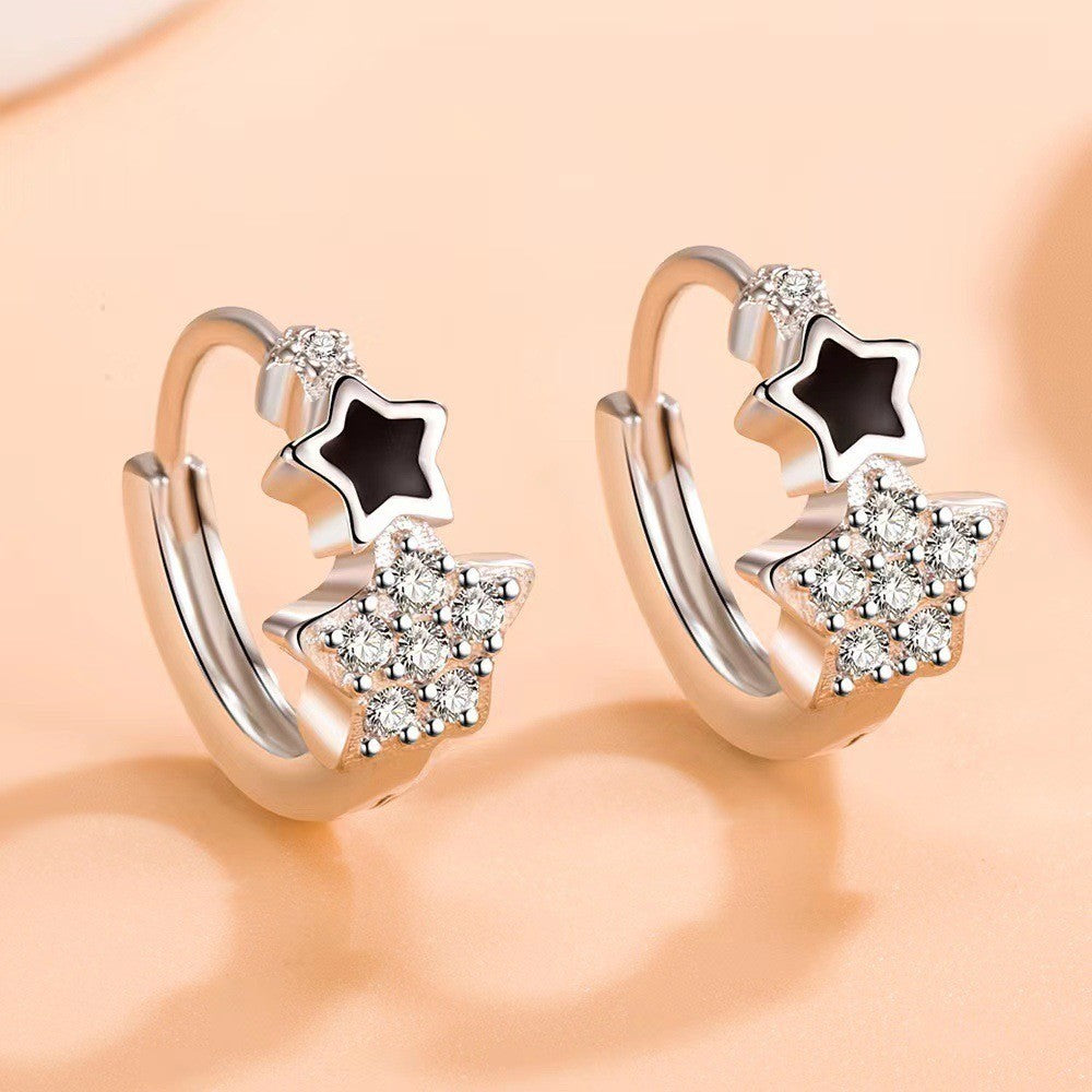 Women Girls 925 Sterling Crystal Star Hoop Earrings Jewellery Gift UK