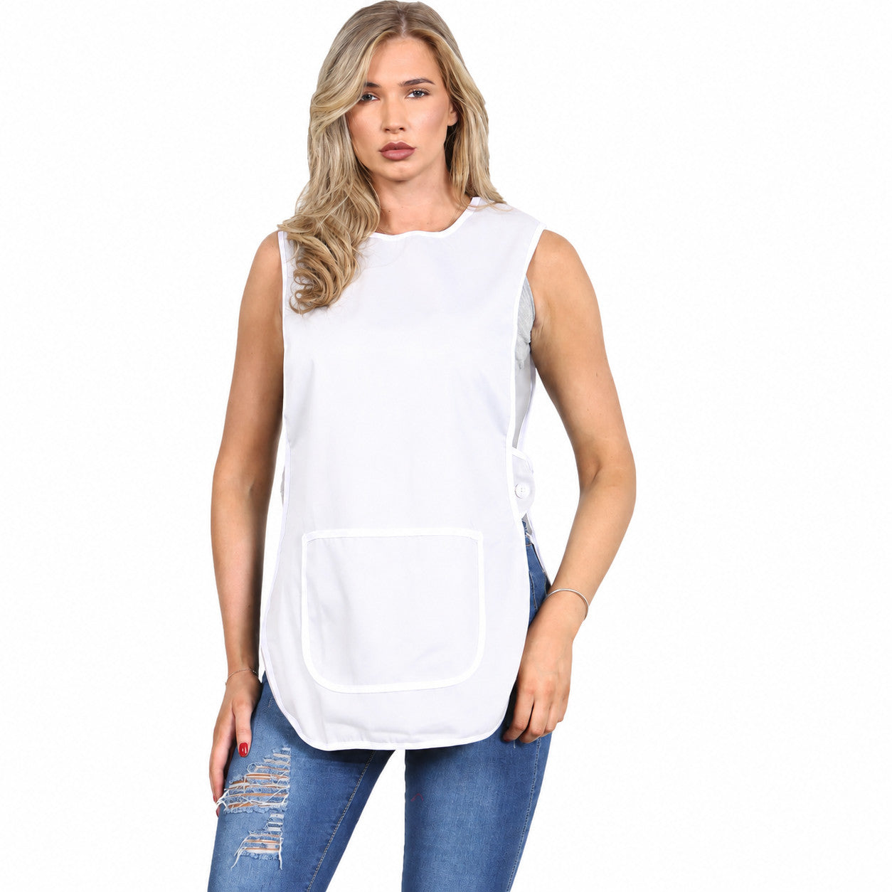 Plain Tabard Apron Workwear Cleaning Catering Salon | Large Pocket | Popper Fast