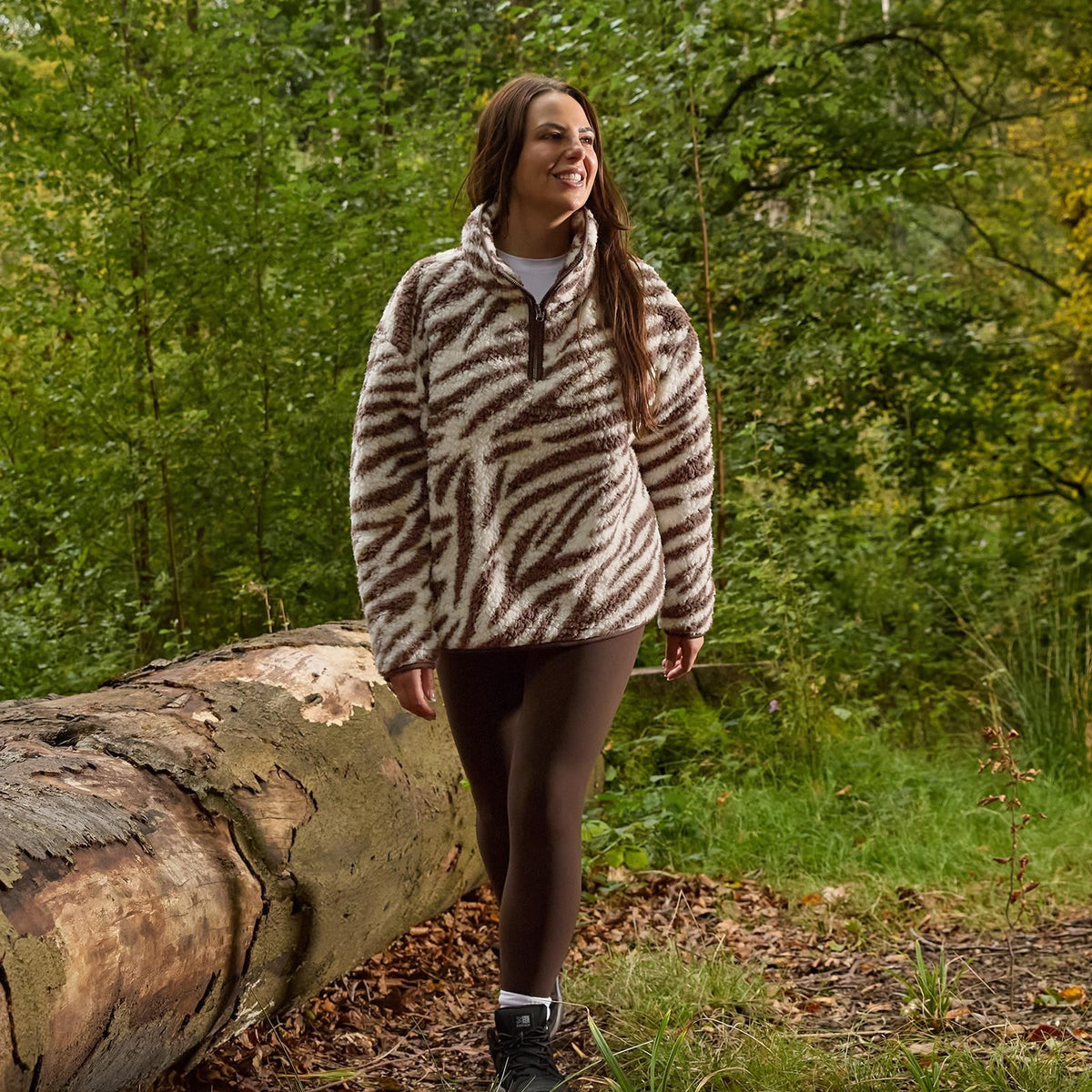 OHS Zebra Half Zip Hoodie Teddy Fleece Winter Thermal Jumper Pullover