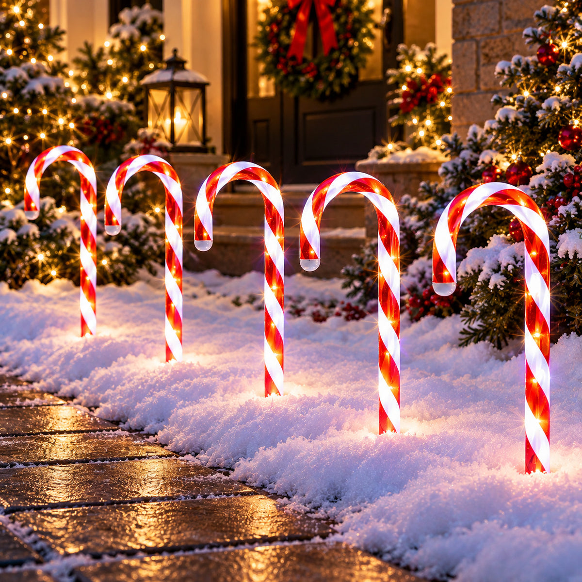 5PCS SOLAR CANDY CANE CHRISTMAS DECORATION OUTDOOR GARDEN PATHWAY STAKE LIGHT