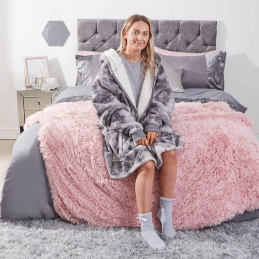 OHS Oversized Sherpa Tie Dye Hoodie Zip Up Womens Sweatshirt Cardigan UK