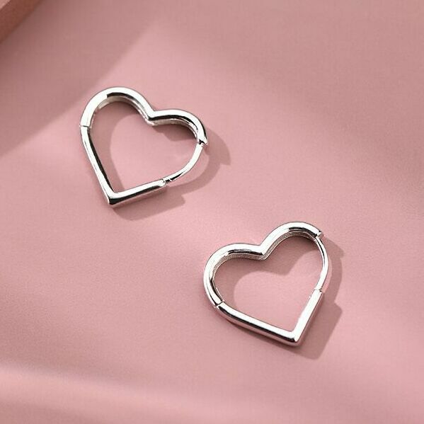 Womens Girls 925 Sterling Silver Love Heart Hoop Earrings Jewellery Gift UK