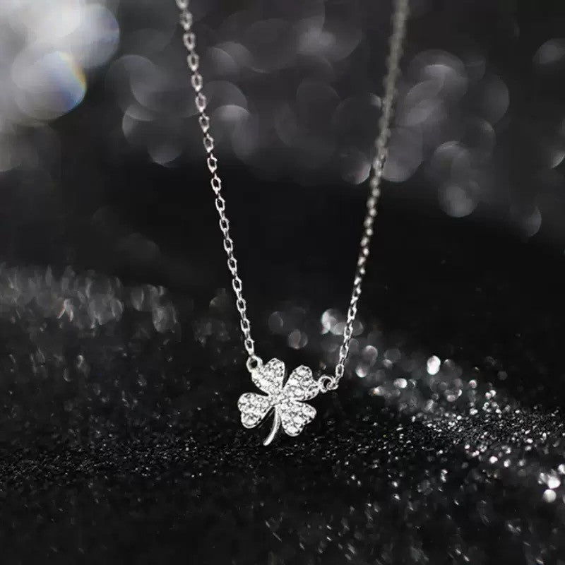 925 Sterling Silver Crystal Clover Flower Pendant Necklace Women Jewellery Gift