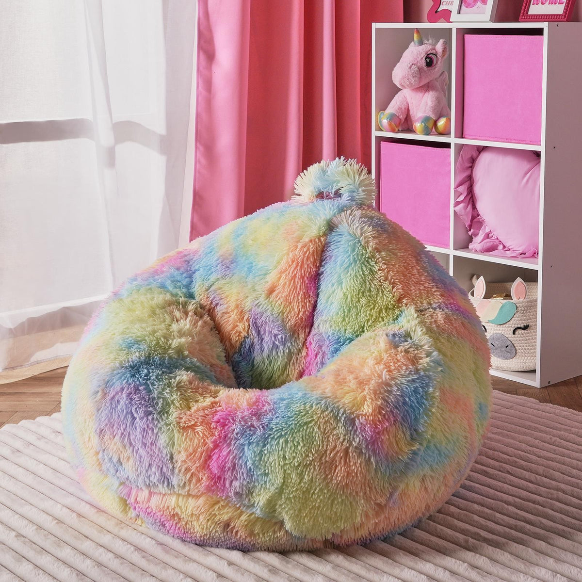 OHS Kids Fluffy Bean Bag Chair Seat Footstool Rest Filled Warm Soft Cushion