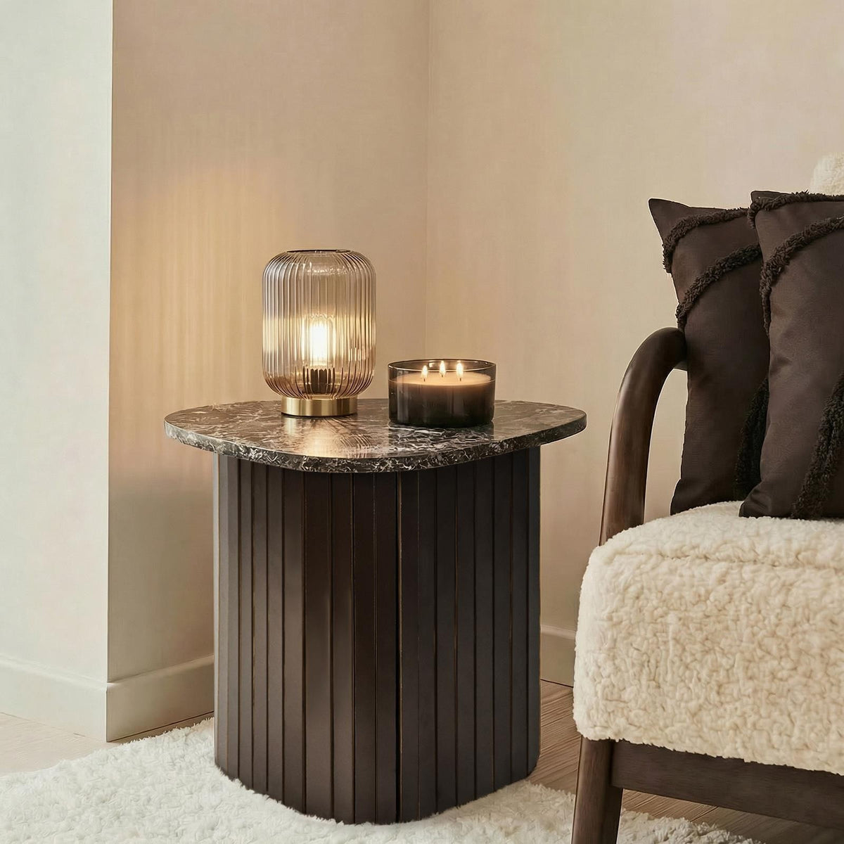 OHS Madison Side Table Ribbed Wood Effect Corner Bedside Coffee Table