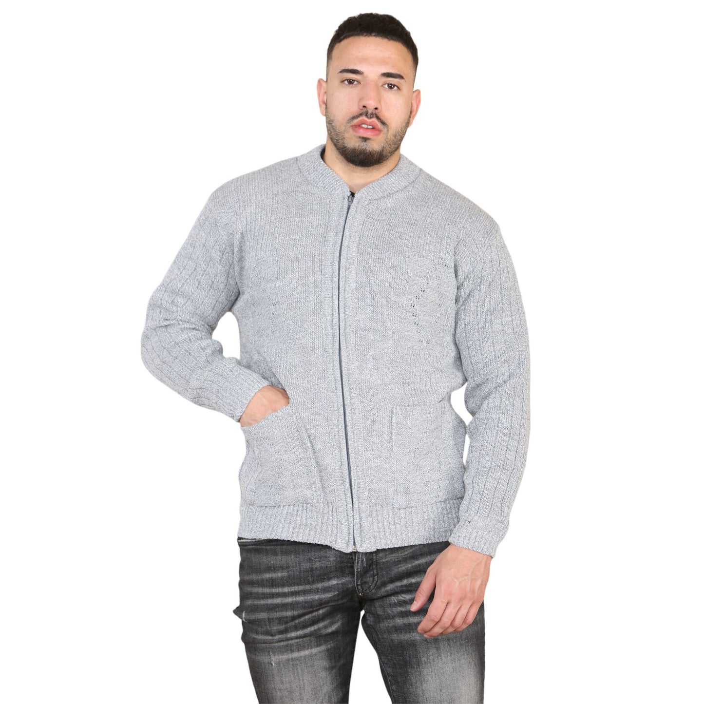 MENS AZTEC PATTERN CARDIGAN ZIP POCKET THICK WINTER WARM SWEATER KNITTED JUMPER