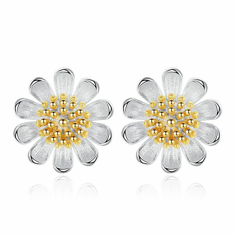 Womens Girls 925 Sterling Silver Sun Flower Stud Earrings Jewellery Gift UK