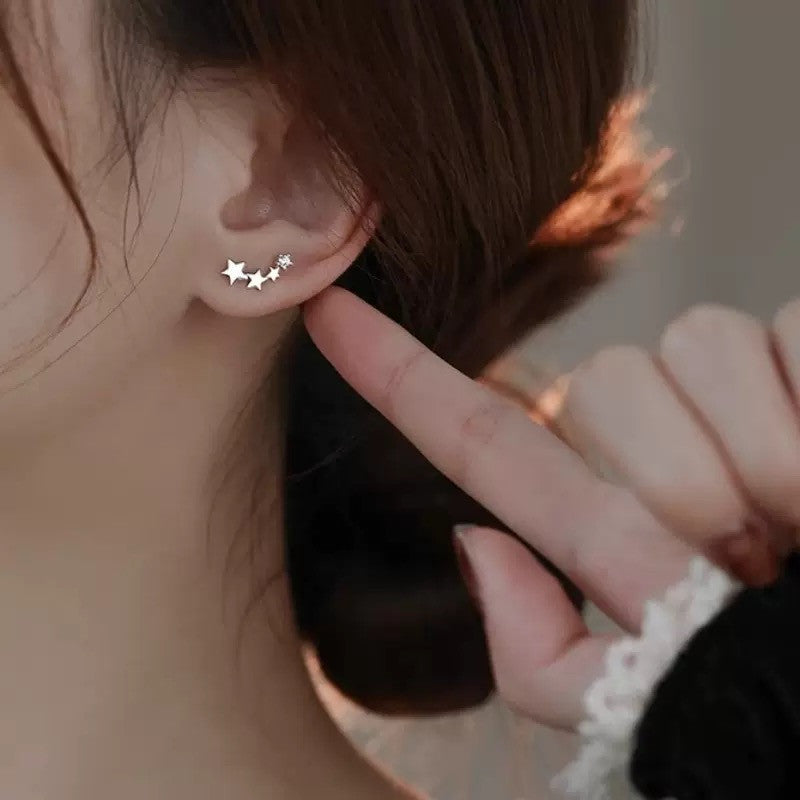 925 Sterling Silver Crystal Star Linked Stud Earrings Jewellery Women Girls Gift