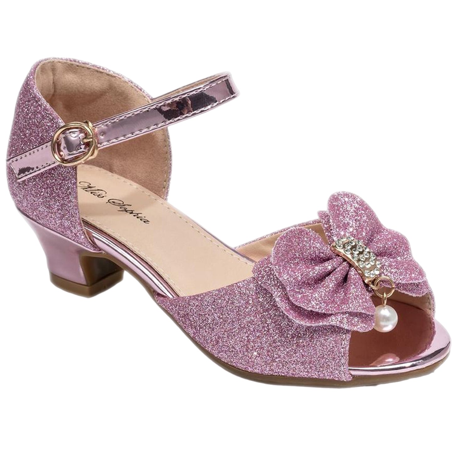 GIRLS WEDDING SHOES PARTY BRIDESMAID DIAMANTE LOW HEEL MARY JANE EVENING SANDAL