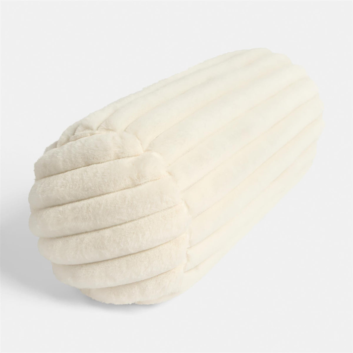 OHS Ribbed Bolster Pillow Faux Fur Round Soft Neck Roll Luxury Filled Cushion
