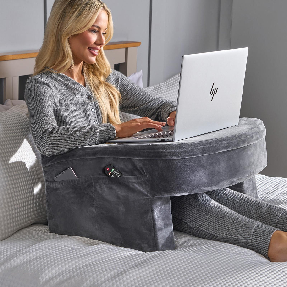 OHS Gaming Lap Pillow Cushion Matte Velvet Filled Laptop Table Tray with Pockets