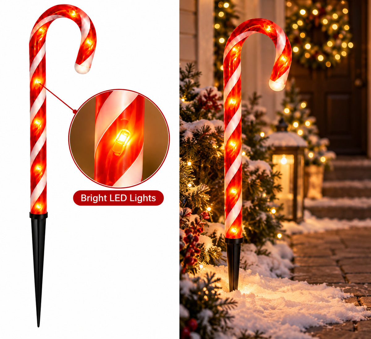 5PCS SOLAR CANDY CANE CHRISTMAS DECORATION OUTDOOR GARDEN PATHWAY STAKE LIGHT