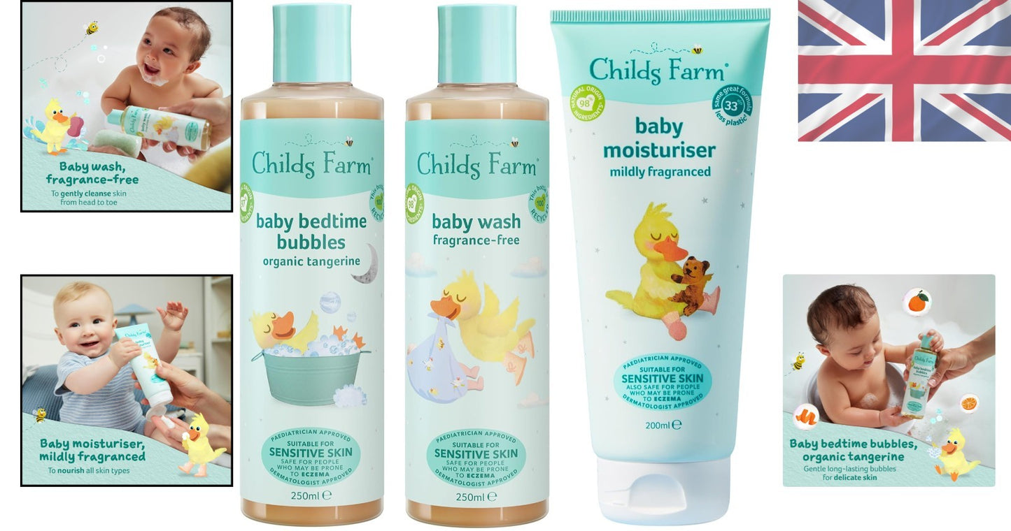 Complete Baby Skincare Bundle: Moisturiser, Wash & Bedtime Bubbles for Eczema