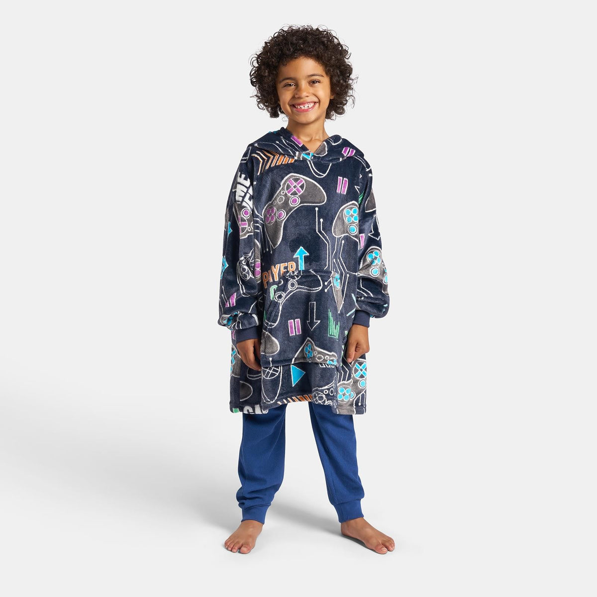 OHS Kids Print Hoodie Blanket Glow in the Dark Flannel Fleece Wearable Throw
