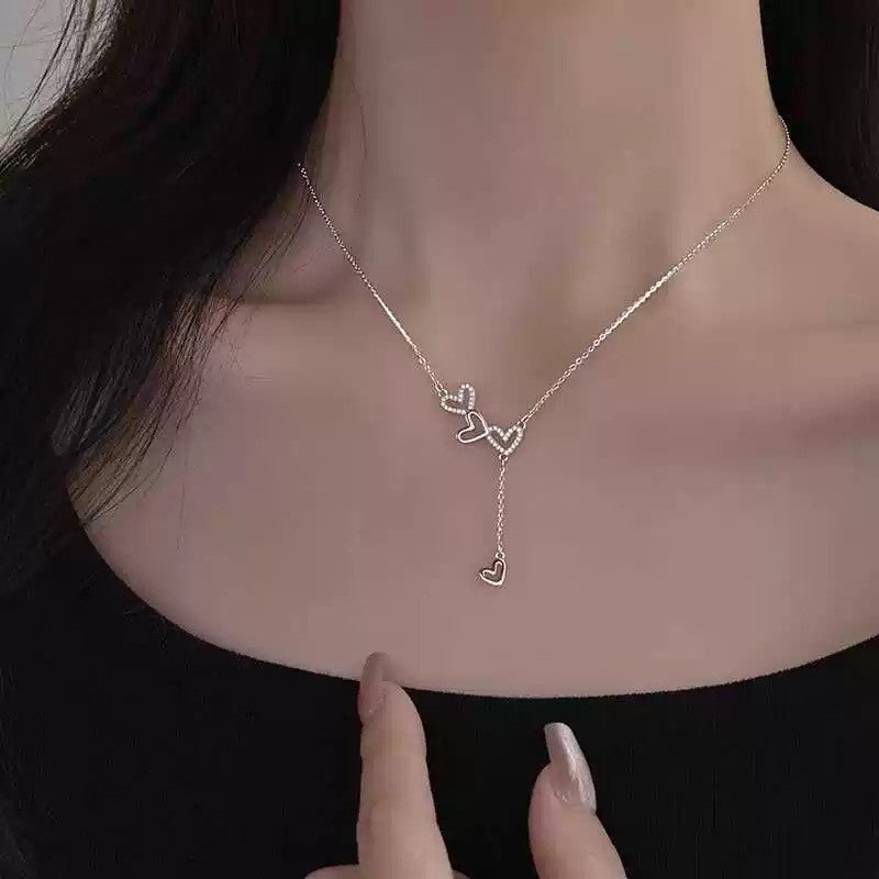 925 Sterling Silver Heart Linked Choker Necklace Women Girls Jewellery Gift UK