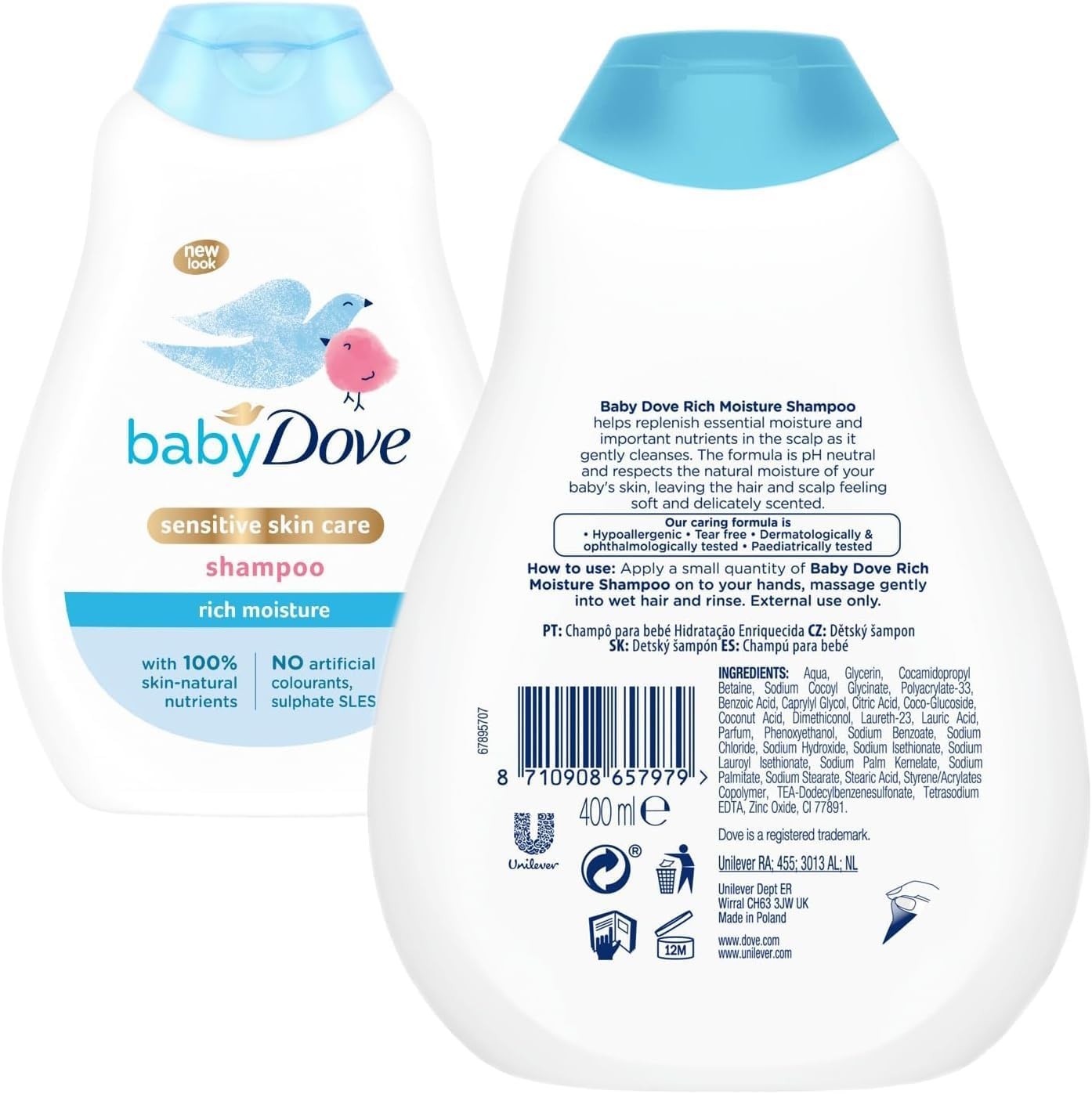 Baby Dove Rich Moisture Baby Care Set – 3-Piece Bundle: Tear-Free Head to Toe