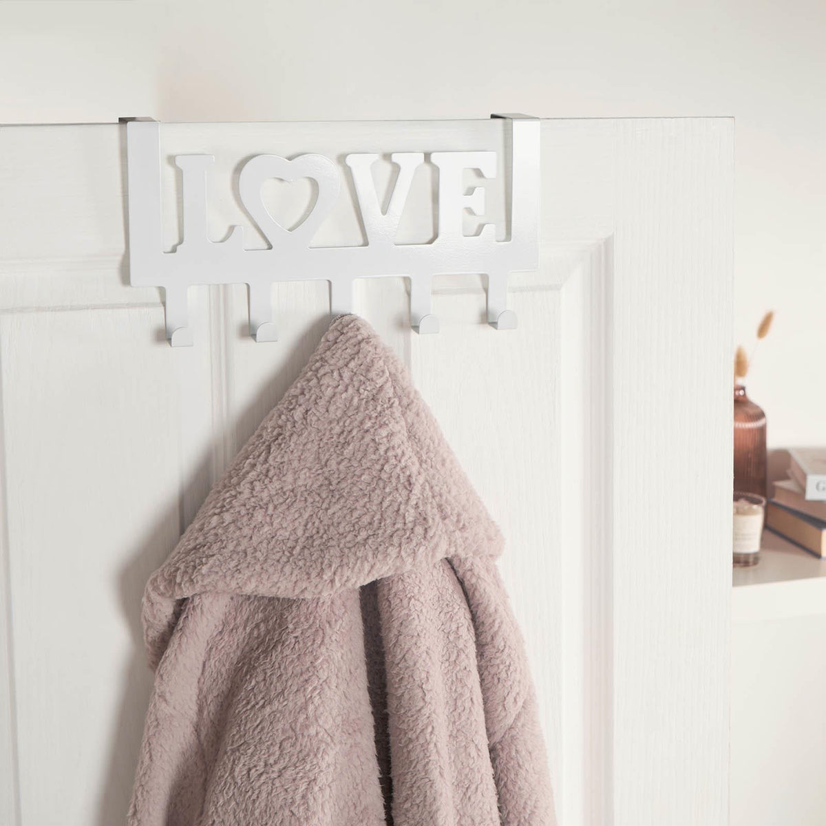 Over Door 5 Hook Clothes Coat Hanger Love Organiser Space Saving Home Decor Rail