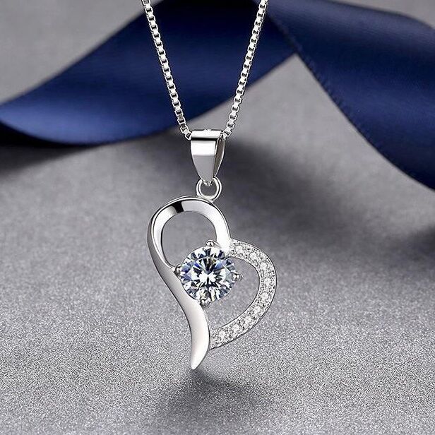 Women Crystal Heart Pendant Chain Necklace 925 Sterling Silver Jewellery Gift UK