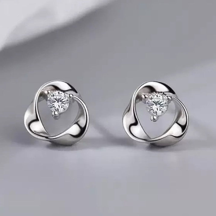 925 Sterling Silver Crystal Swirl Stud Earrings Jewellery Women Girls Gift