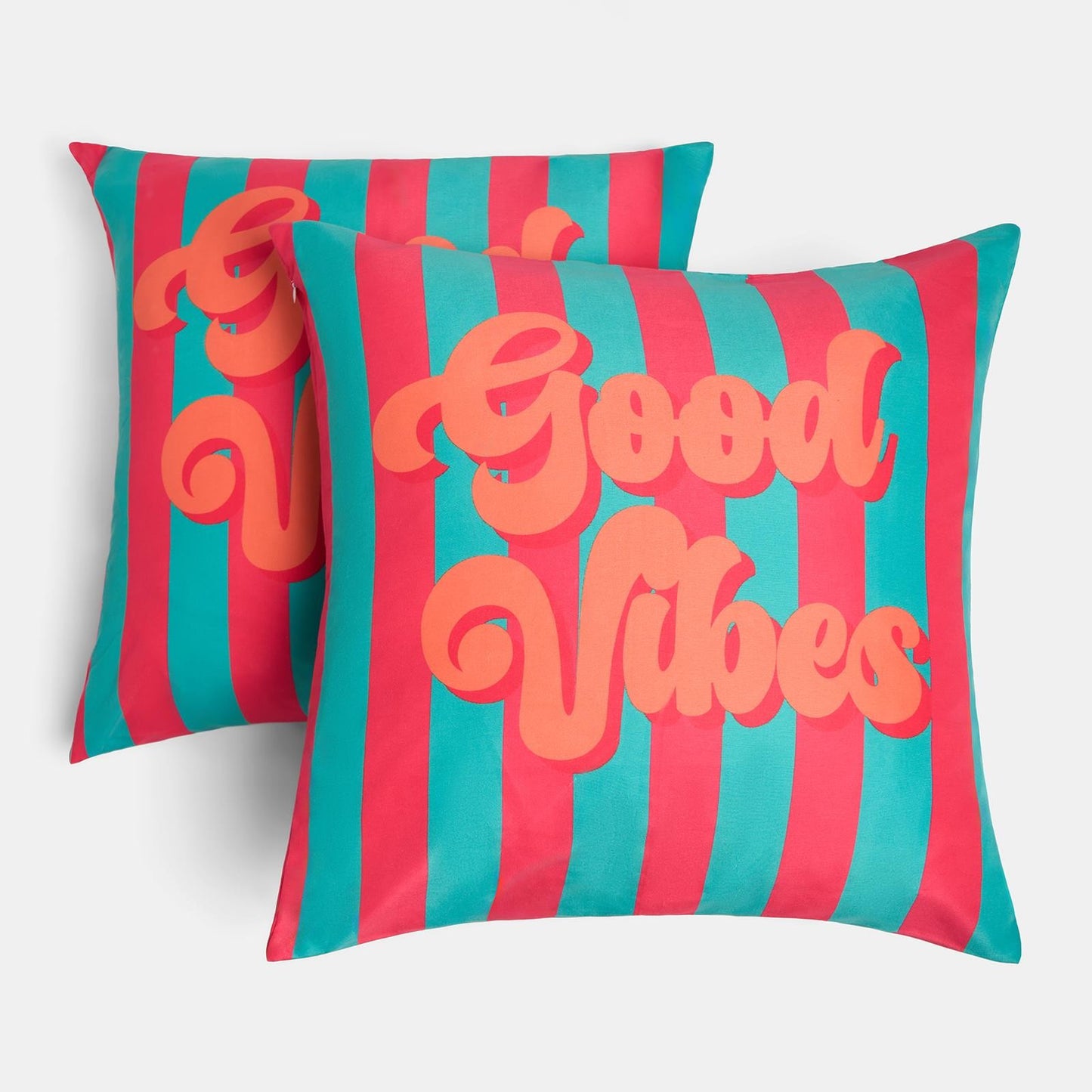 OHS Slogan Garden Cushion Covers 2 Pack Water Resistant Outdoor - Good Vibes