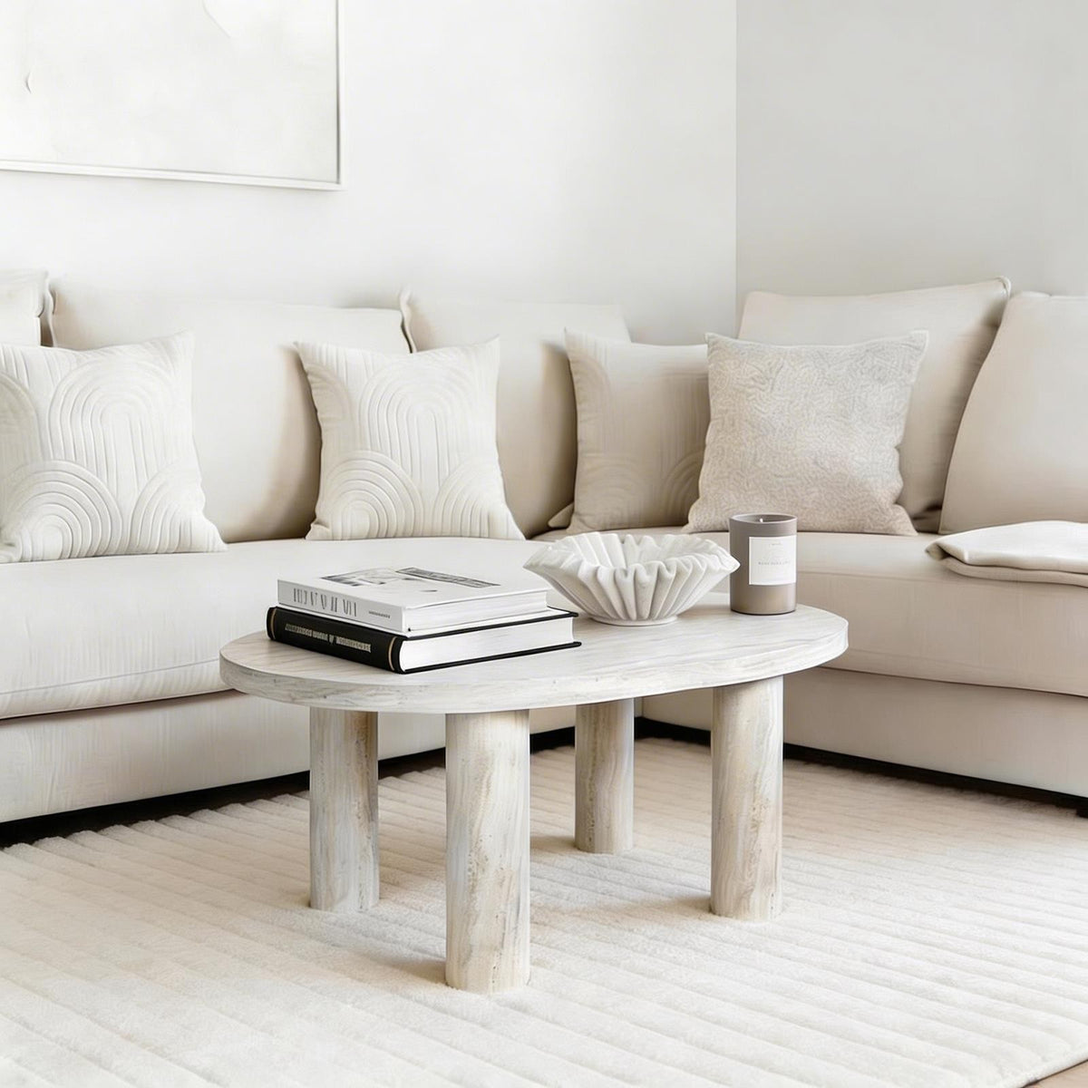 OHS 4 Legged Coffee Table Travertine Wood Effect Living Room Home Decor Modern