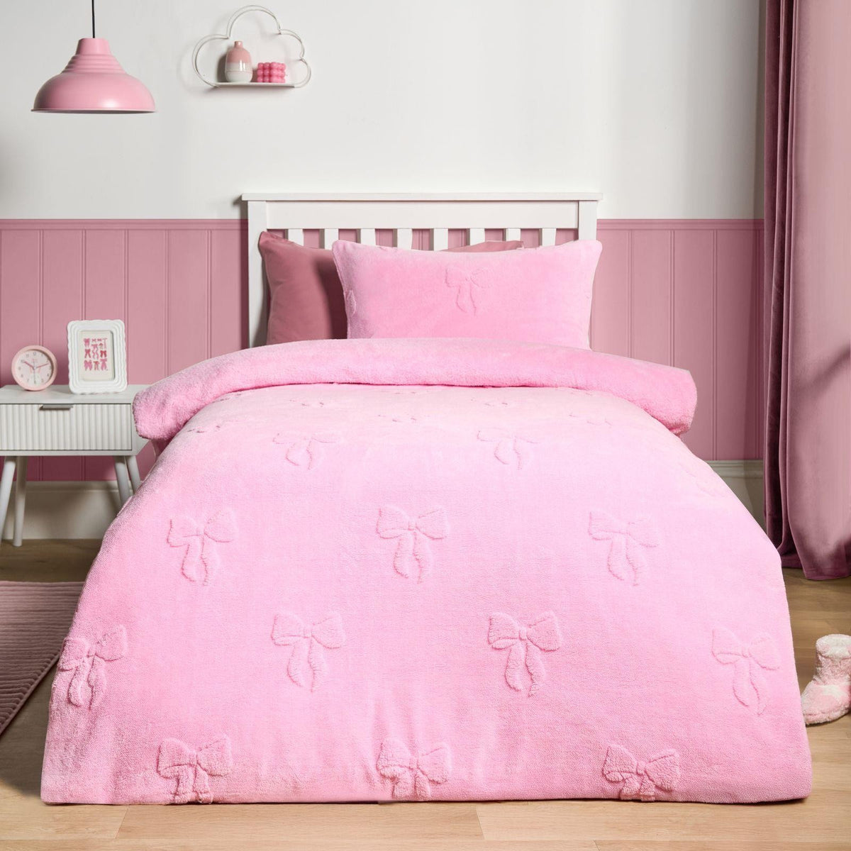 OHS Bow Tufted Bedding Set Teddy Fleece Super Soft Duvet Cover with Pillowcase