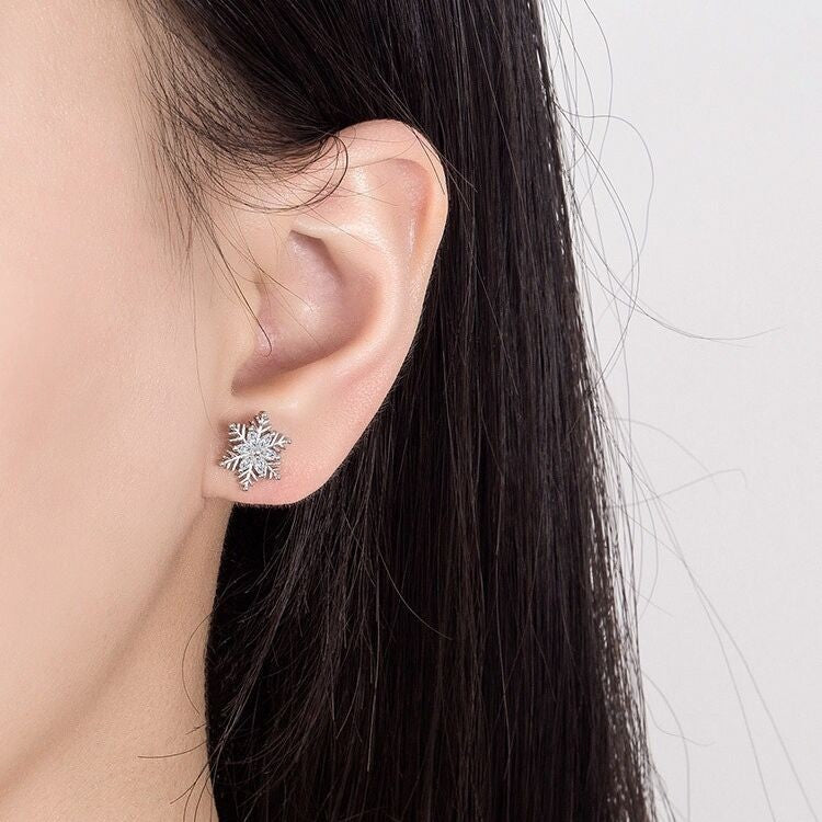 Crystal Snowflakes 925 Sterling Silver Necklace Stud Earrings Christmas Gift UK