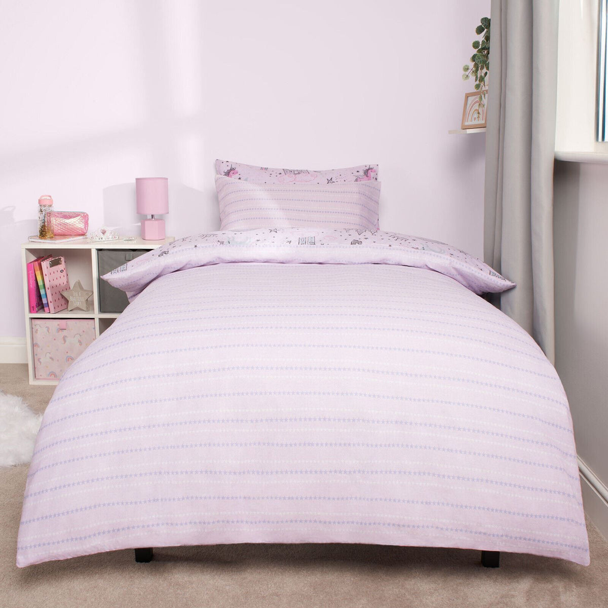 Dreamscene Unicorn Kingdom Duvet Cover and Pillowcase Kids Pink Star Bedding Set