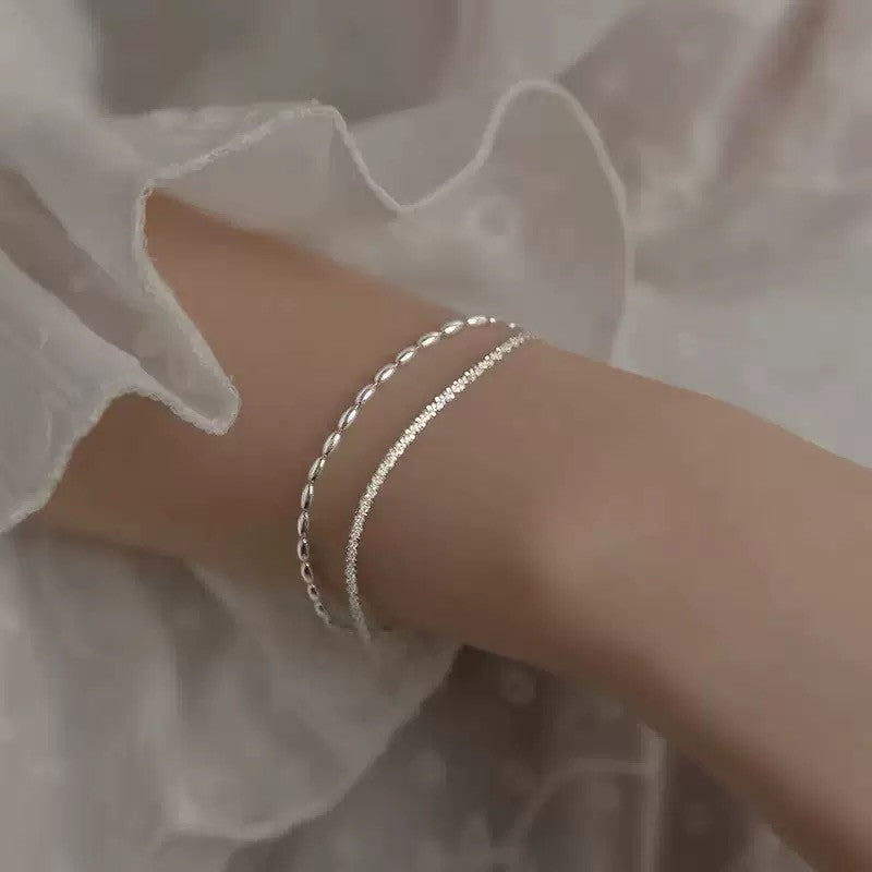 925 Sterling Silver Double Layer Fashion Bracelet Women Girls Jewellery Gift UK