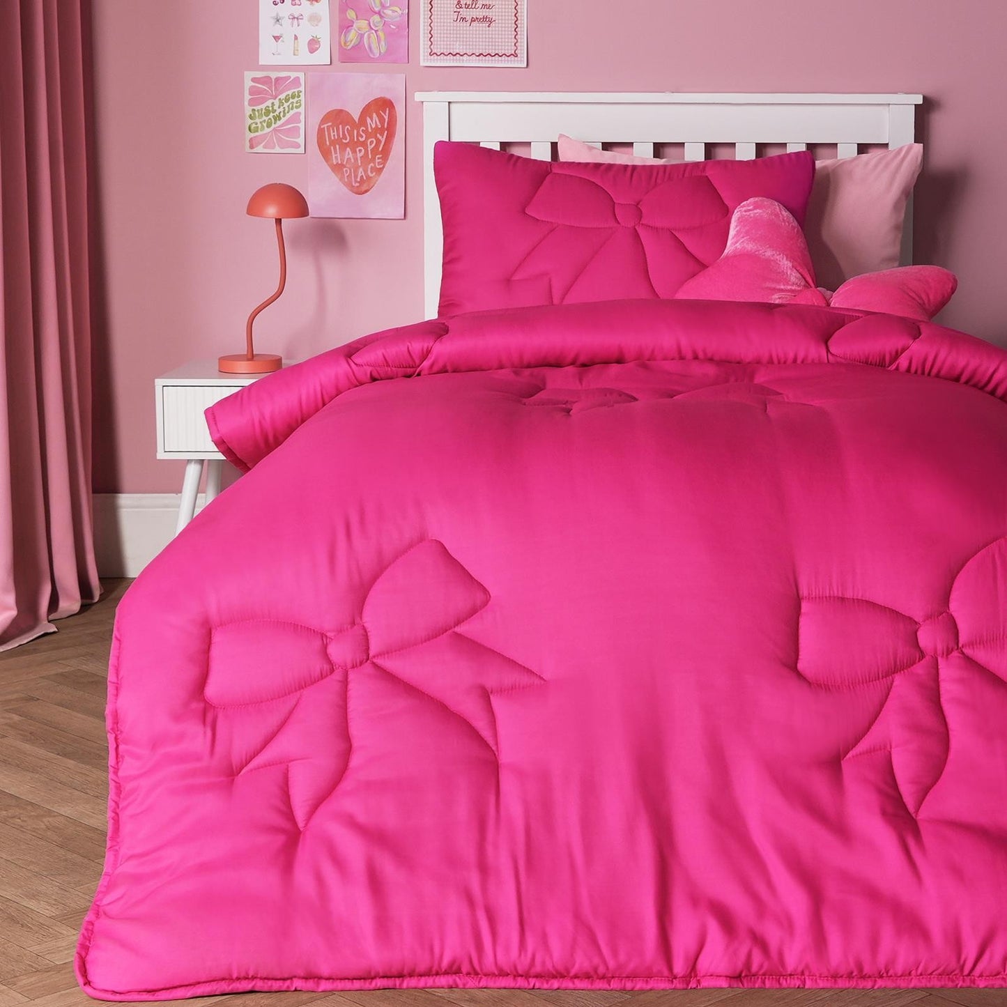 OHS Quilted Bows 7.5 Tog Coverless Duvet with Pillowcase Winter Warm Bedding Set