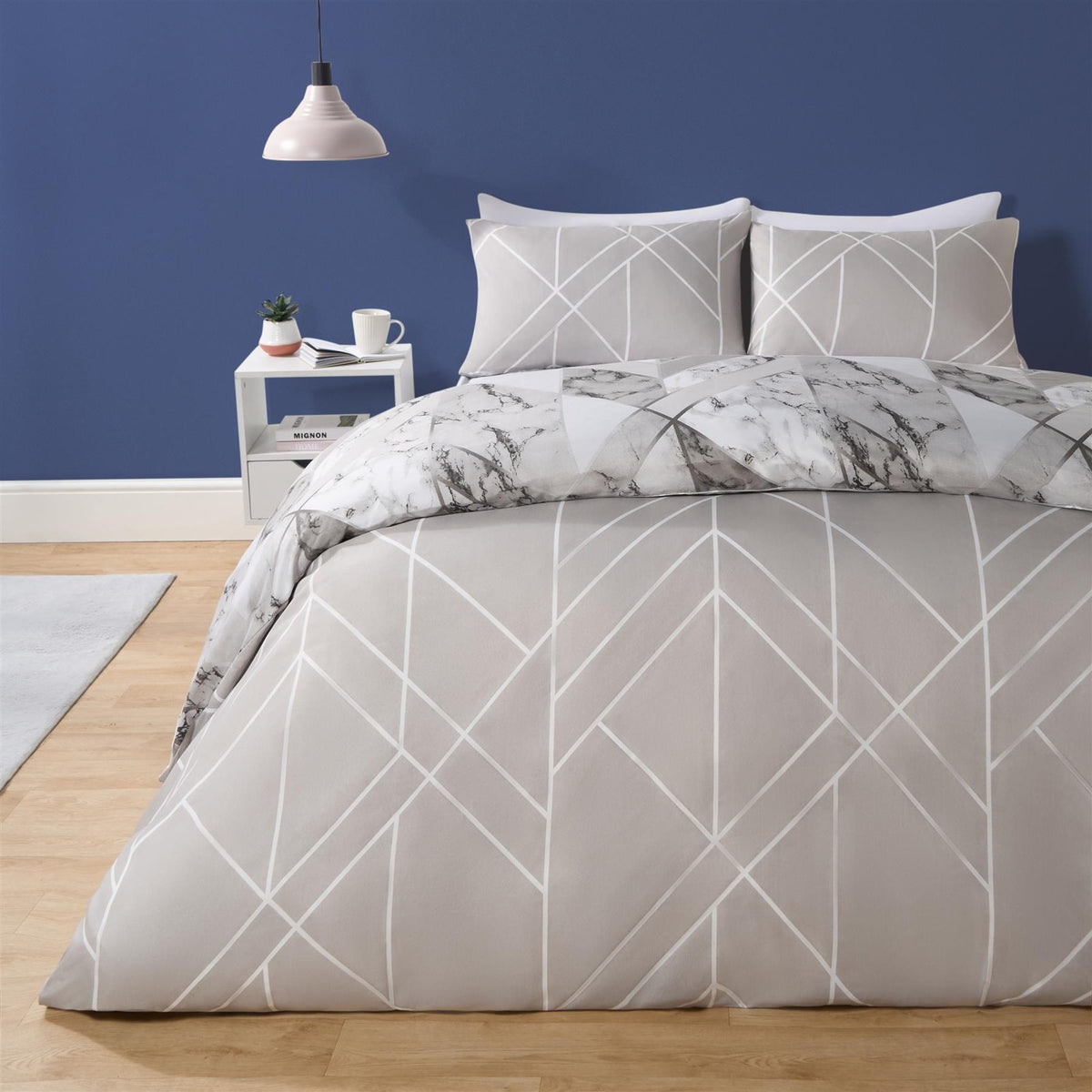 OHS Marble Reversible Duvet Cover Pillowcases Bedding Set Double King