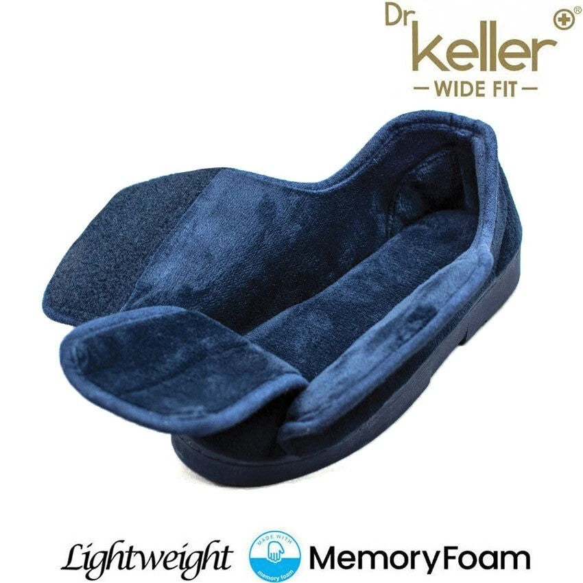Mens Dr Keller Wide Fit Orthopaedic Slippers Memory Foam Diabetic Fleece Lined