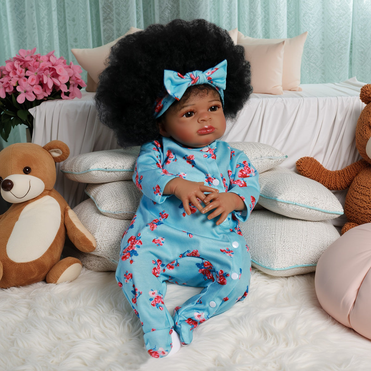 Realistic Reborn Dolls Lifelike African American Newborn Girl Soft Baby Doll Toy