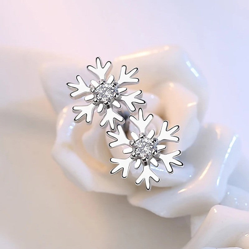 Crystal Snowflakes 925 Sterling Silver Stud Earrings Women Girls Christmas Gift