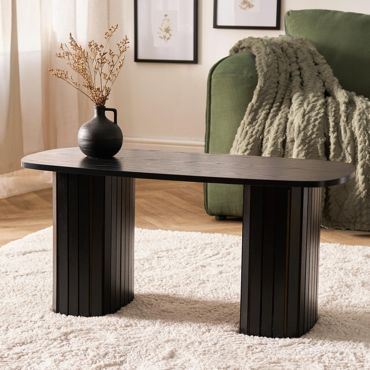 OHS Madison Coffee Table Ribbed Engineered Wood Side End Desk Home Decor