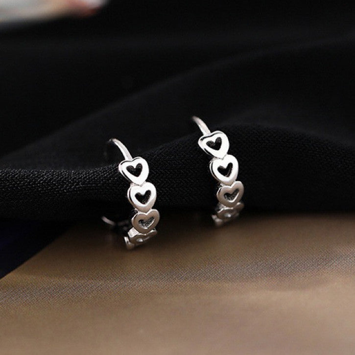925 Sterling Silver Hollow Heart Link Hoop Earrings Jewellery Women Girls Gift