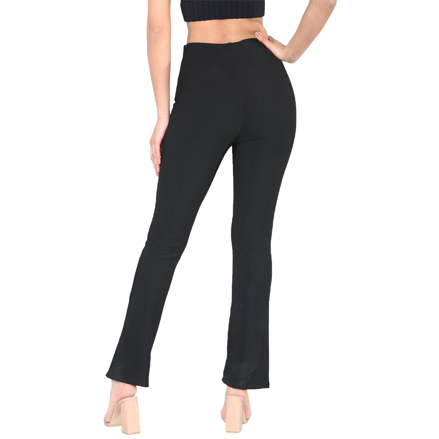 PACK OF 2 WOMENS BOOTLEG TROUSERS LADIES ELASTICATED WAIST RIBBED PANTS BOTTOMS