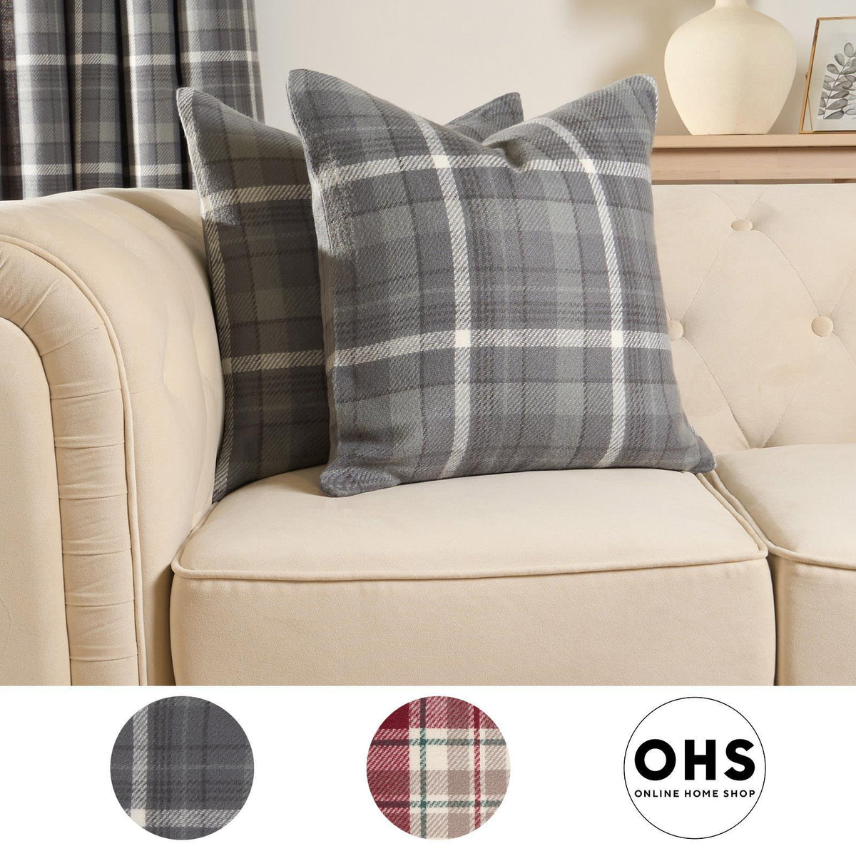 Woven Check Cushion Covers Tartan Pack of 2/4 Filled Case Pad Set 18" x 18" Home