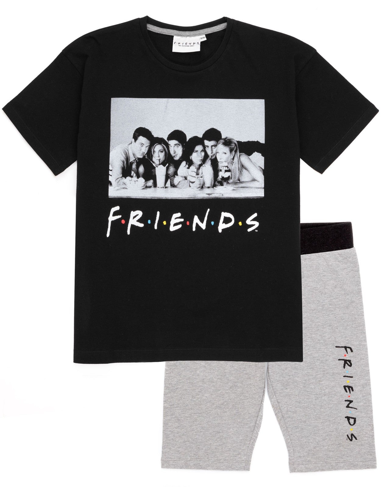 Friends Short Sleeve Cycling Short Pyjama Set | Girls Black | Official Merch