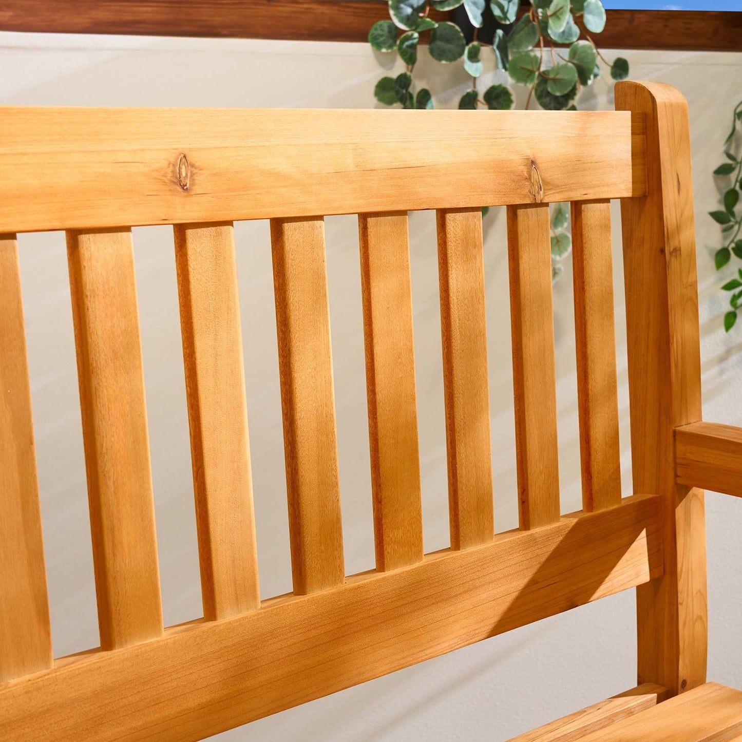 OHS Wood Garden Bench 2 Seater Outdoor Patio Rustic Chair Seat with Back Arms